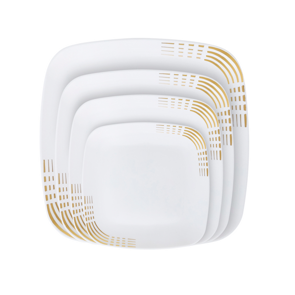 Dashed White & Gold Dinner Plates - Bulk
