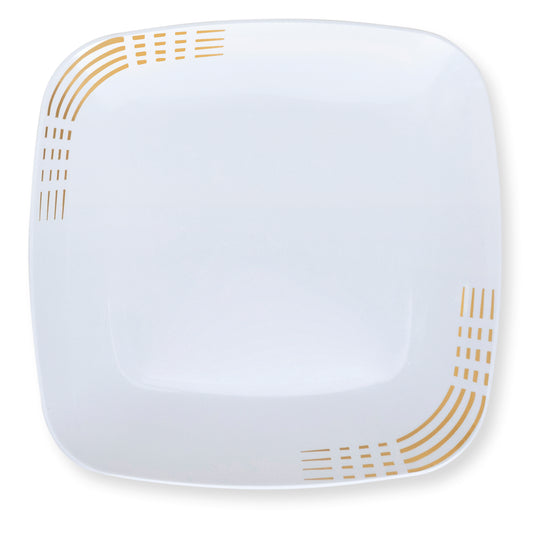 Dashed White & Gold Dinner Plates - Bulk