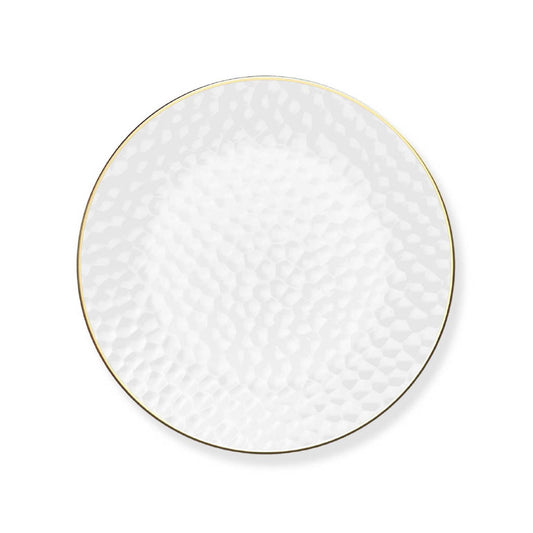 Clear & Gold Rim Hammered Large Dinner Plates