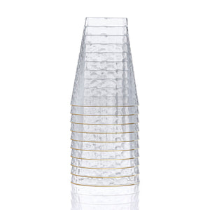 Clear Hammered Square Cups with Gold Rim