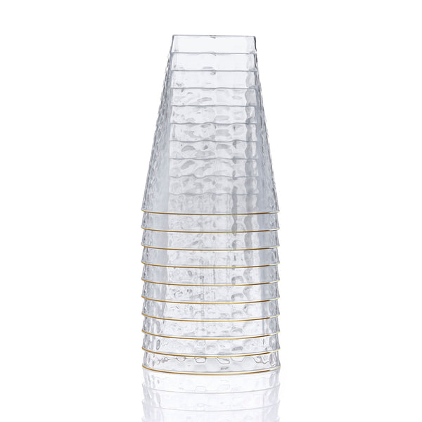 Clear Hammered Square Cups with Gold Rim