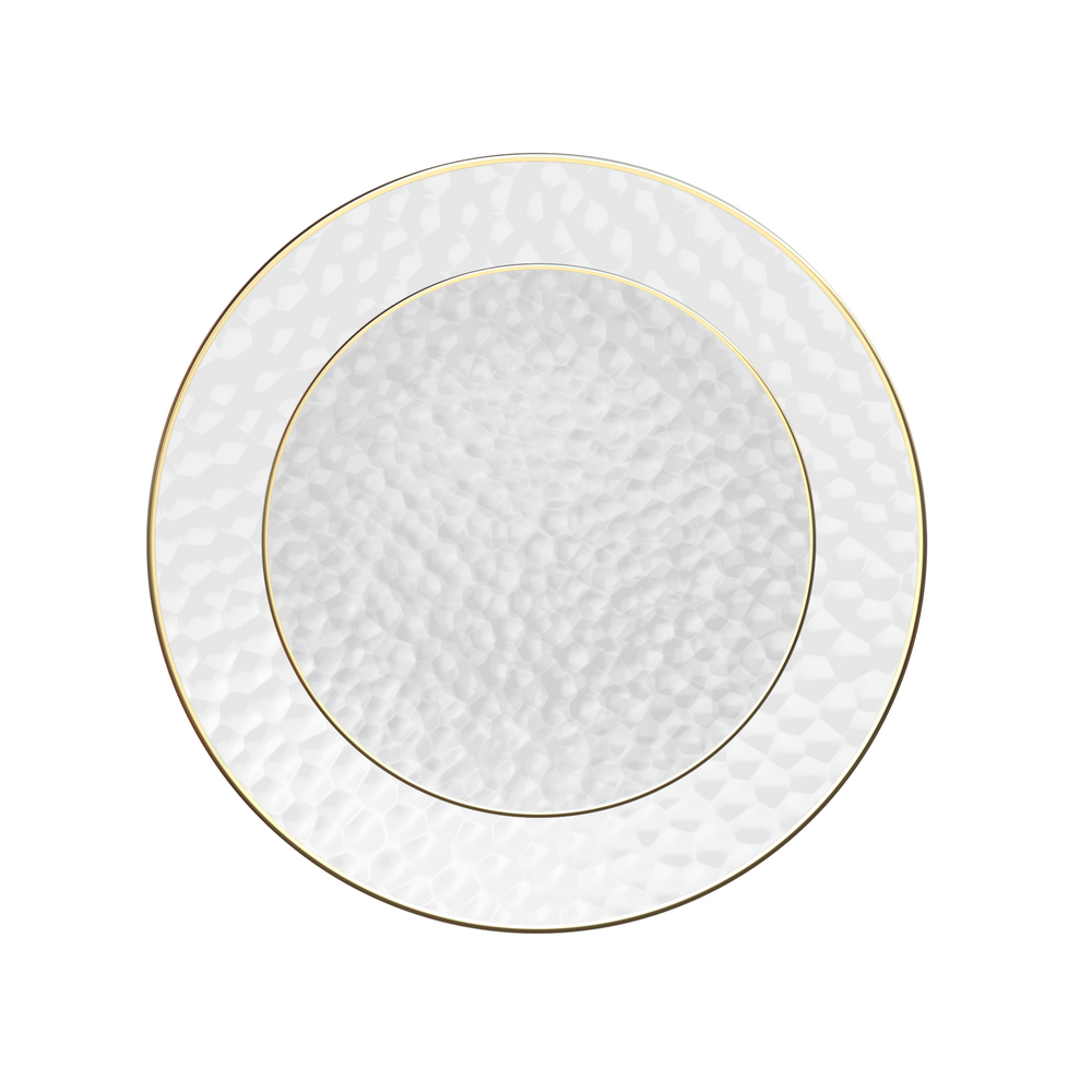 Clear & Gold Rim Hammered Large Dinner Plates