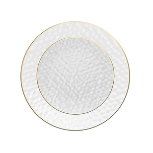 Clear & Gold Rim Hammered Large Dinner Plates