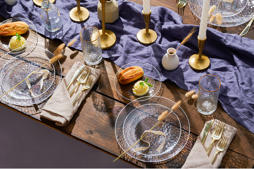 Clear & White Rim Hammered Dinner Plates