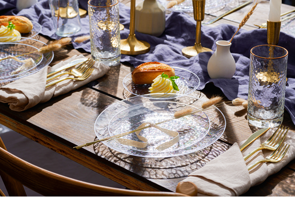 Clear & White Rim Hammered Dessert Plates