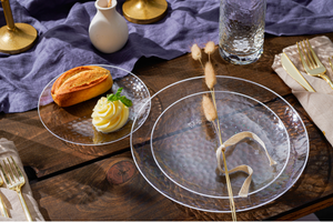 Clear & White Rim Hammered Plates