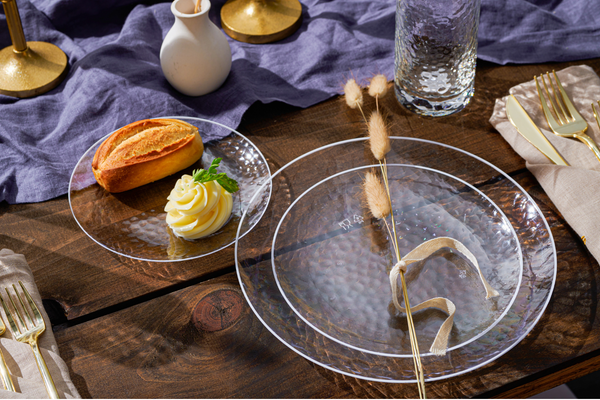 Clear & White Rim Hammered Plates