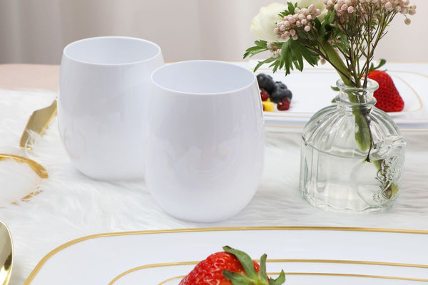 White & Gold Stemless Goblets