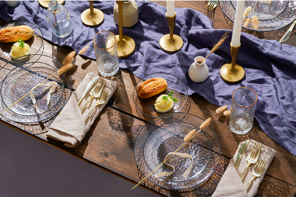 Clear & Black Rim Hammered Dessert Plates