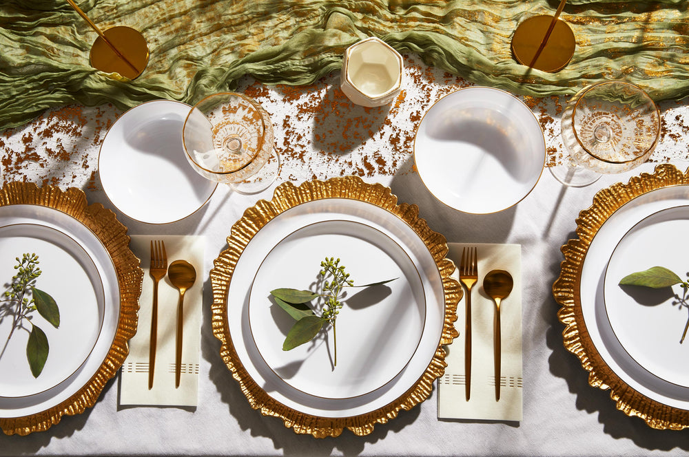 White and Gold Contour Dinner Plates