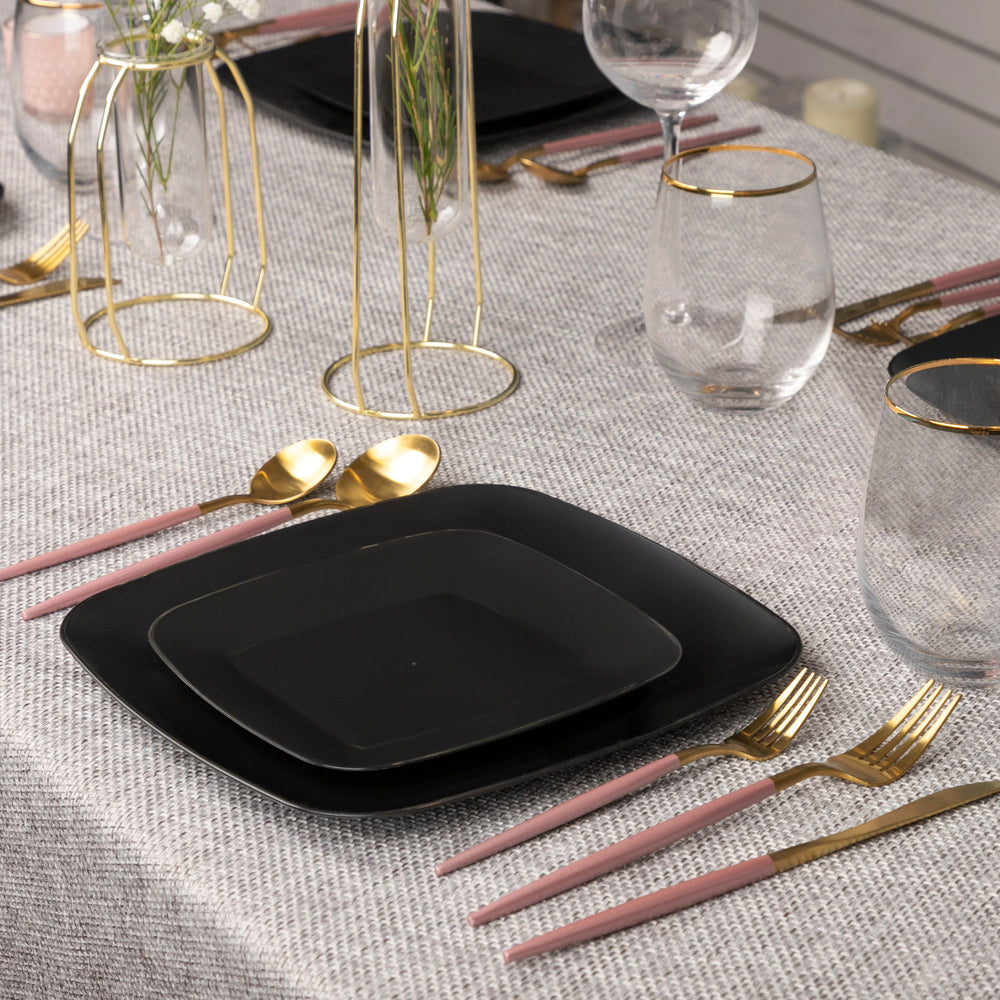 Black Beveled Square Dinner Plates
