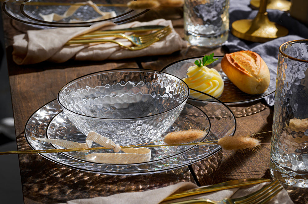Clear & Black Rim Hammered Dinner Plates