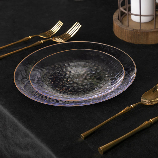 Clear & Gold Rim Hammered Charger Plates