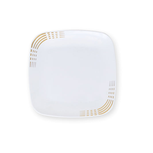 Dashed White & Gold Dessert Plates